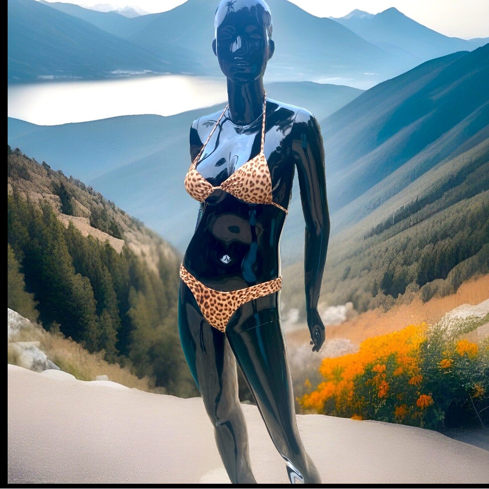 Monica Hanson beachwear leopard suede print bikini set